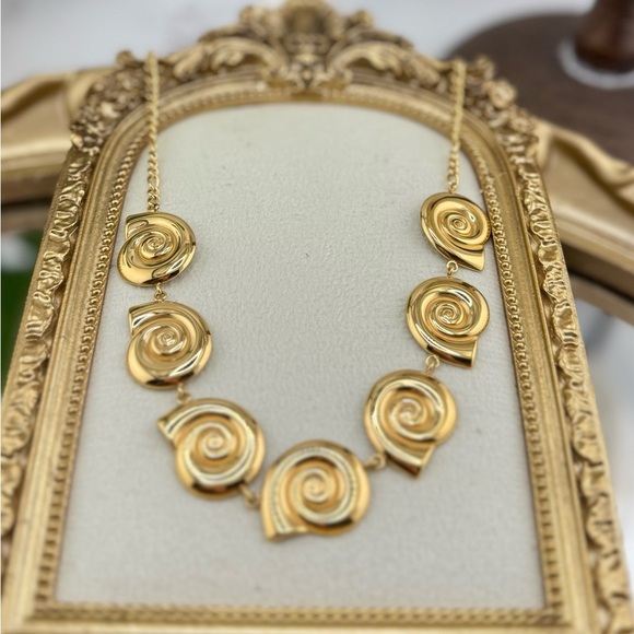 Gold Swirl Statement Necklace – Stainless Steel, Real Gold Plated - Picture 8 of 17